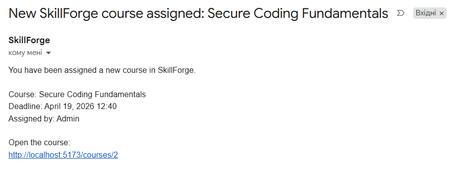 Assignment email preview